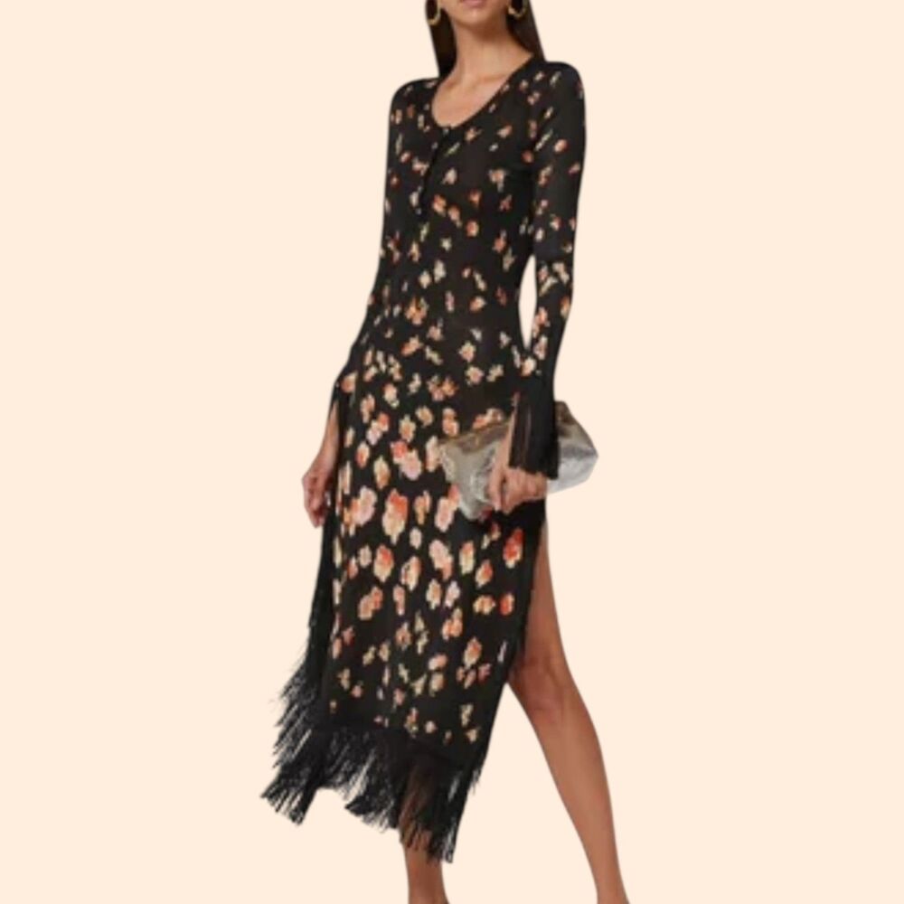 Paco Rabanne Floral Fringe Midi Dress